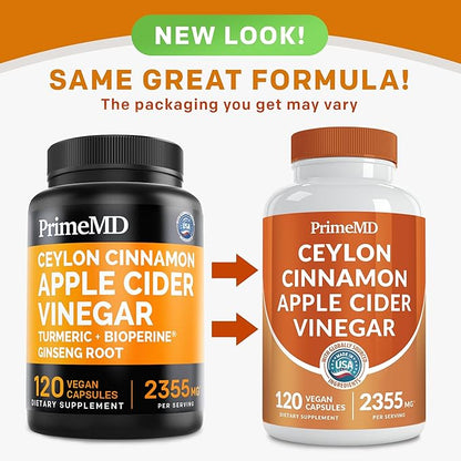 5-in-1 Ceylon Cinnamon Capsules 2355mg - Ceylon Cinnamon and Apple Cider Vinegar Capsules - Turmeric and Panax Ginseng Capsules - Cinnamon Supplements with Bioperine (120ct, Pack of 3)