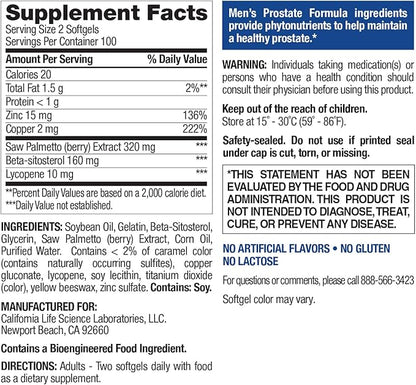 Nature's Wonder Men's Prostate Formula with Saw Palmetto, Beta-Sitosterol & Lycopene, 200 Softgels, 100 Days Supply