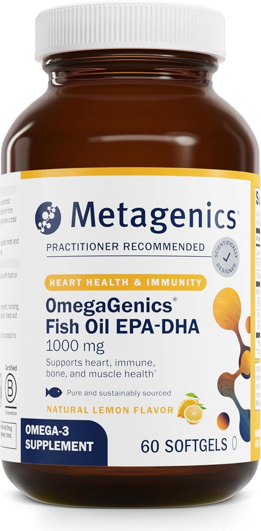 Metagenics OmegaGenics Fish Oil EPA-DHA 1000 mg - High Potency - Omega-3 Fish Oil Supplement - for Heart Health, Musculoskeletal Health & Immune System Health* - with DHA & EPA - 60 Softgels