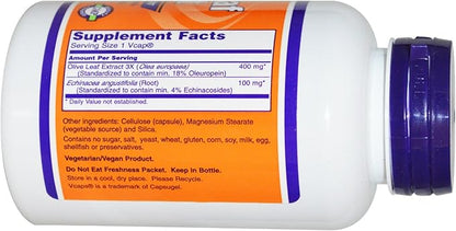 Now Foods Olive Leaf Extract with Echinacea, 100 caps / 500mg (Pack of 2)
