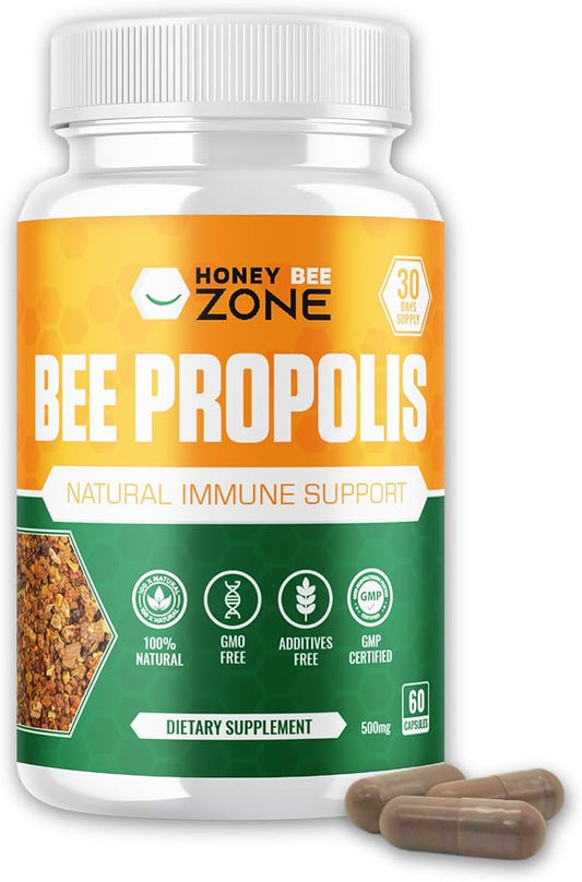 Bee Propolis Capsules – 100% Natural Energy and Immune Support Supplement | Non-GMO, Gluten-Free, 60 Easy-to-Swallow Veggie Capsules