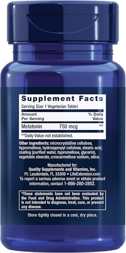 Life Extension Melatonin 6 Hour Timed Release, 750 mcg, Extended-Release Formula for Gentle Sleep Support, Healthy circadian Rhythms, Cellular Defense, Gluten-Free, Non-GMO, Vegetarian, 60 Tablets