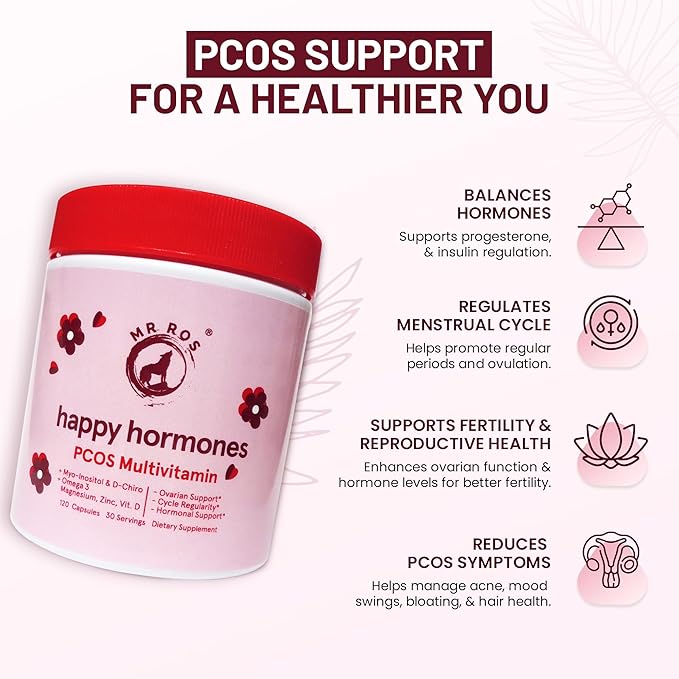 Happy Hormones PCOS Multivitamin Capsules - Myo-Inositol and D-Chiro Inositol Supplement - Omega-3 and Vitamin D3 Supplement Capsules - 40:1 Ratio, 120 Easy Swallow Caps