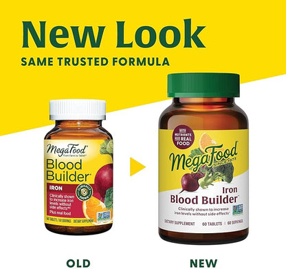 MegaFood Blood Builder - Iron Supplement Shown to Increase Iron Levels without Nausea or Constipation - Energy Support with Iron, Vitamin B12, and Folic Acid - 60 Tabs
