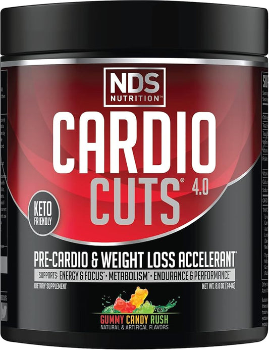 NDS Nutrition 4.0 Pre Workout Supplement - Advanced Weight Loss and Pre Cardio Formula with L-Carnitine, CLA, MCTs, L-Glutamine, and Safflower Oil - Gummy Rush (40 Servings)