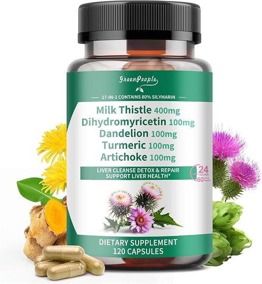 Liver Cleanse Detox & Repair - Strength Milk Thistle 30X Extract - Standardized and Concentrated 80% Silymarin w/Vitamin,95% curcuminoids & 17+Liver Health Nutrients to Revive & Thrive