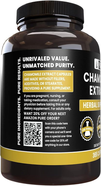 PURE ORIGINAL INGREDIENTS Chamomile Extract (365 Capsules) No Magnesium Or Rice Fillers, Always Pure, Lab Verified