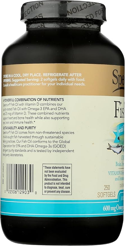 Spectrum Essentials Softgels, Fish Oil with Vitamin D, 1000 mg, 250 Count