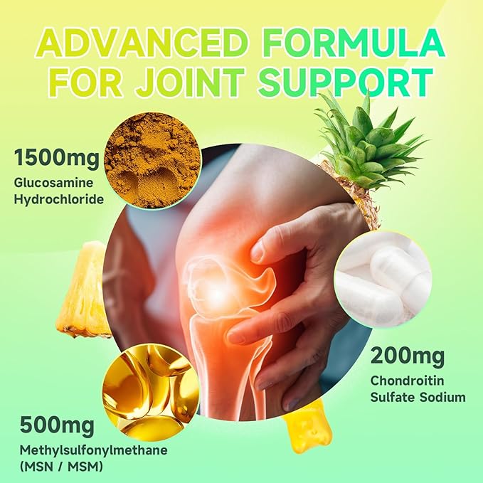 Glucosamine Chondroitin Gummies, Extra Strength Joint Support Supplement with MSM & Elderberry, Joint Support Supplement for Adults, Men & Women, Pineapple Flavor, 120 Count