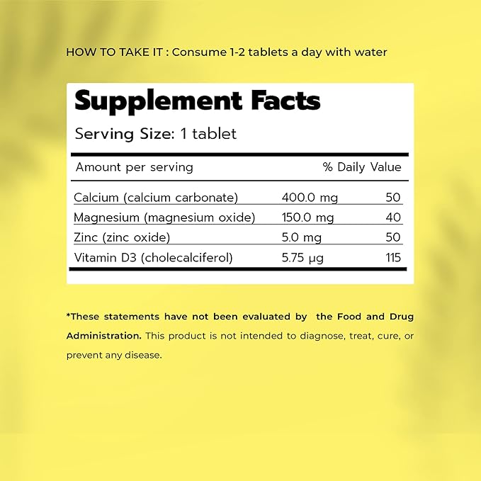 Health Pyramid Calcium Magnesium Zinc with Vitamin D3 Supplement for Strong Bones and Teeth Cal Mag Zinc Supports Nerve and Muscle Health 100 Vegan Tablets