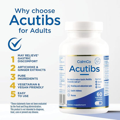 Acutibs Vegan Capsules - Natural Digestive Aid with Artichoke & Ginger Extracts for Gastric Discomfort Relief, Nausea, Bloating & Abdominal Pain, Helps Ease IBS and Reduce Gut Inflammation, 60 Count
