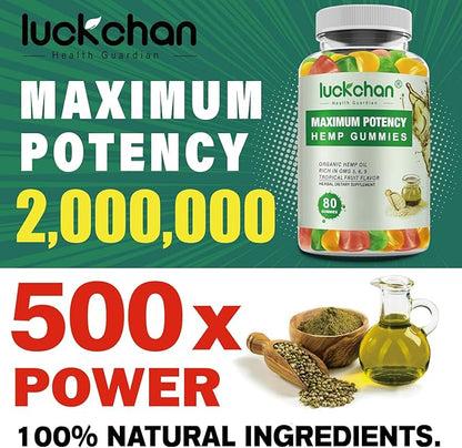 Hemp Gummies for Sleep, Pain, Aanxiety and Stress - High Potency 100% Natural Hemp Oil Infused Gummies - Hemp Gummy Supplement for Adults (2 Packs)