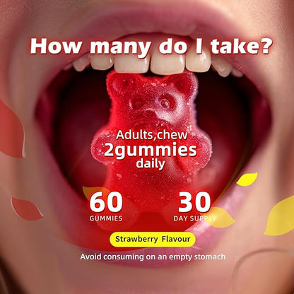 Magnesium Glycinate Gummies 1000mg - Sugar Free Magnesium Potassium Supplement with Vitamin D, B6, CoQ10 for Calm Mood & Sleep Support - 60 Strawberry Gummies