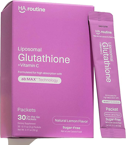 Liposomal Glutathione Powder, 125mg L-Glutathione Sugar-Free Flavored Packets, 100mg Vitamin C, Powerful Antioxidant Supplement for Skin, Beauty Health & Detox Support, 30 Packets - Lemon