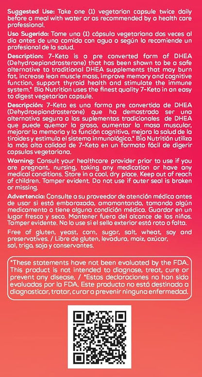 Bio Nutrition 7-Keto 50 Vegetarian Capsules | DHEA 50mg | Promotes Strong Immune Health | Energy & Stamina