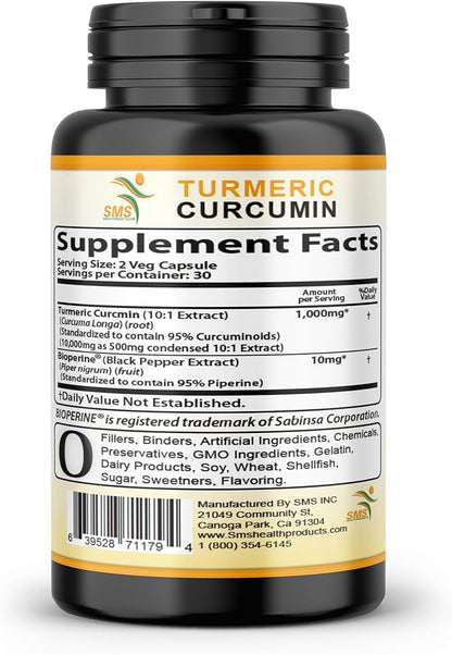 Turmeric Curcumin Supplement 1,000mg – 95% Curcuminoids with BioPerine® Black Pepper for Absorption – Vegan, Non-GMO, Made in USA – 60 Capsules