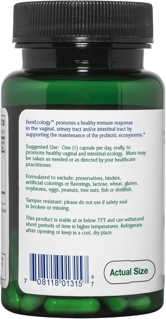 Vitanica FemEcology, Vaginal and Intestinal Probiotic Support, Vegetarian, 30 Capsules
