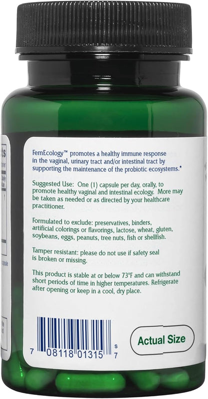 Vitanica FemEcology, Vaginal and Intestinal Probiotic Support, Vegetarian, 30 Capsules