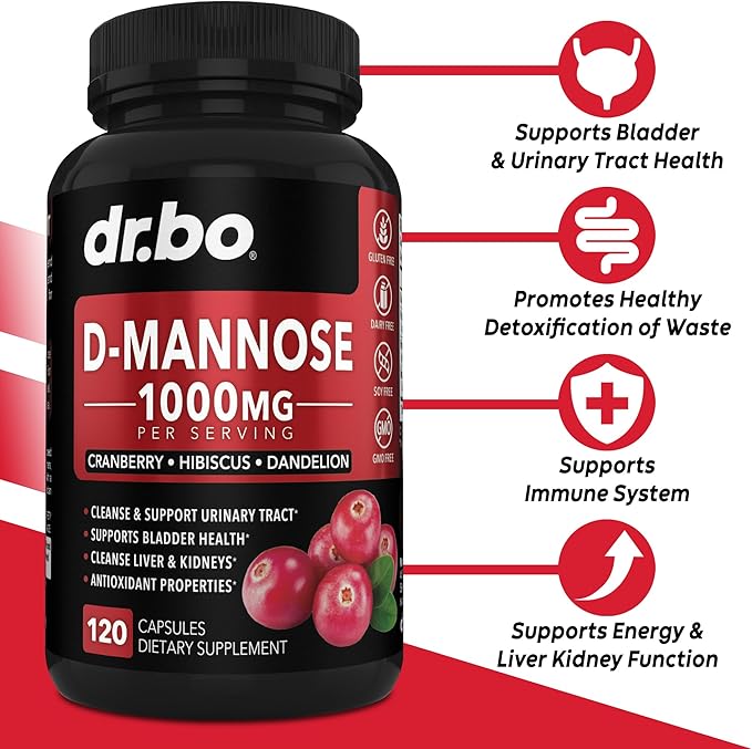 Kidney Cleanse & D Mannose Supplements - Kidney Detox Support Supplement, D-Mannose 500mg 1000mg Capsules - DMannose & Natural Cranberry to Support Kidneys, Bladder & Urinary Tract Health Supplements