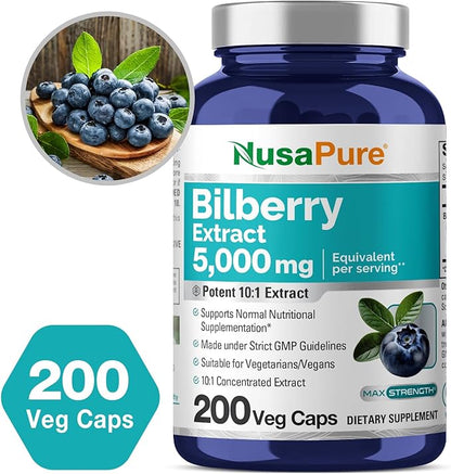 NusaPure Bilberry Extract 5,000mg 200 Vegetarian caps (Non-GMO, Vegan)