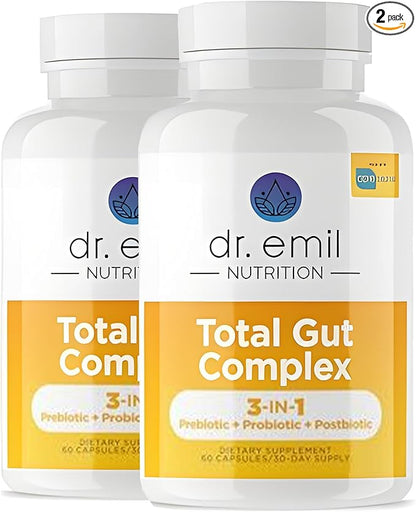 DR. EMIL NUTRITION Total Gut Health Complex - Prebiotic + Probiotic + Postbiotic Gut Health Supplements for Women and Men - Probiotics for Digestive Health & Gut Health, 120 Capsules