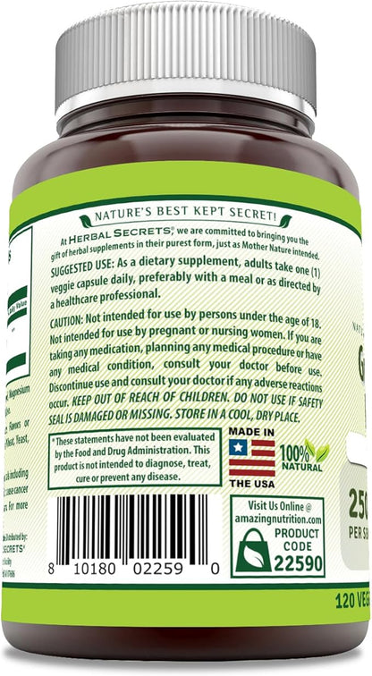 Herbal Secrets Grapeseed Extract Supplement | 250 Mg per Serving | 120 Veggie Capsules | Non-GMO | Gluten-Free | Made in USA