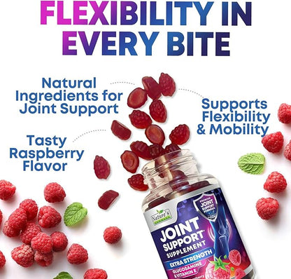 Joint Support Supplement - Extra Strength Glucosamine Gummy Supports Joints Health & Flexibility for Back, Knees, Hands - Natural Vitamin E Immune Support - Best Gummies for Women & Men - 60 Gummies