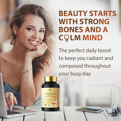 Fast Dissolve Vitamin D3 5000IU with Calcium & Magnesium - for Quick Nutrient Absorption-Sugar Free Chewable Supplement for Bones Strength, Teeth, Muscle, Immune Health,200 Fast Melt Tablets