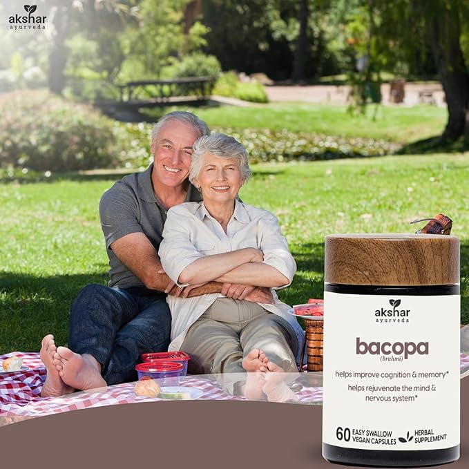 AKSHAR Ayurveda - Bacopa 500mg Brahmi Supplement, Rejuvenate System - Bacopa Pills to Support Cognitive Function for Adults - Vegan Cruelty Free Bacopa Monnieri (60 Count)
