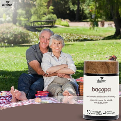 AKSHAR Ayurveda - Bacopa 500mg Brahmi Supplement, Rejuvenate System - Bacopa Pills to Support Cognitive Function for Adults - Vegan Cruelty Free Bacopa Monnieri (60 Count)