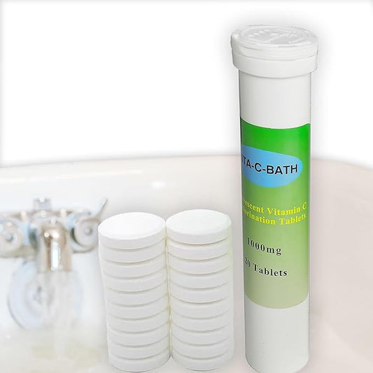 VITA C BATH Effervescent Tablets 1000mg Vitamin C Dechlorination for Bath, Rellef Dry & Itchy Skin, Good for Sensitive Skin and Rough and Dry Hair (100% Organic) 20 tabets, White