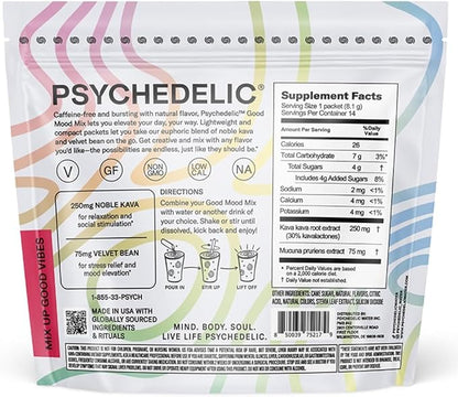 Good Mood Mix - Fruit Punch - Powder Packets - Calming Kava Drink Mix - Easy Open Single-Serving - Flavored Kava Powder - Mucuna Pruriens - Stevia - Non Alcoholic Adaptogen Mocktails - 14 Stick