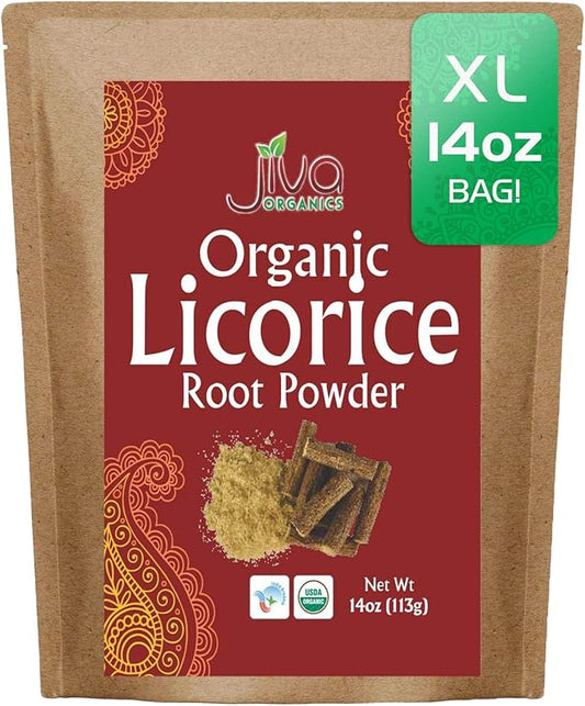 Jiva Organics Licorice Root Powder 14 Ounce Bulk Bag (14oz) - Glycyrrhiza glabra - Mulethi - Yashtimadhu - Non-GMO