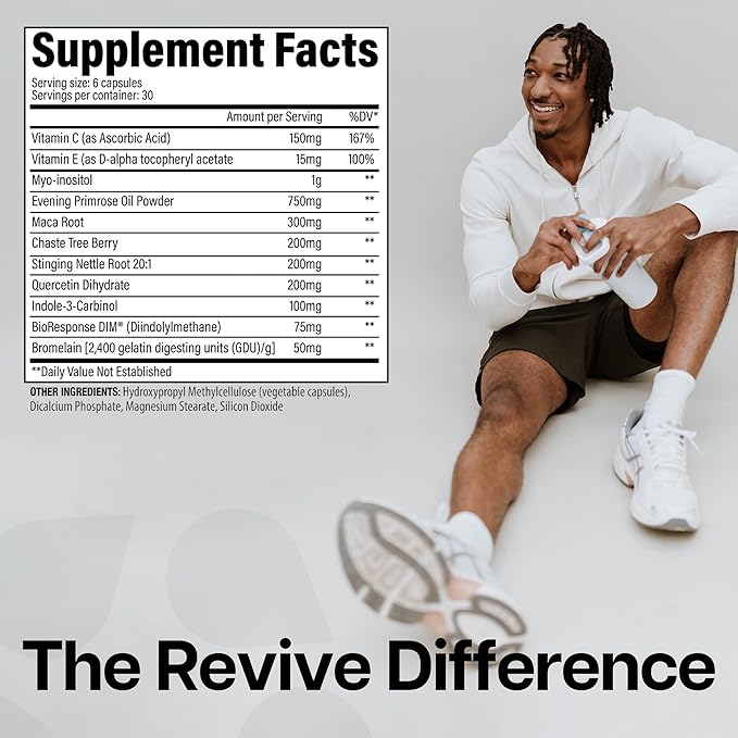 Revive MD Hormone Balance for Women - Hormone Support with Myo-Inositol, Chaste Berry, DIM, Vitamin C & E and Evening Primrose Oil - Women's Health Supplements for Hormonal Balancing - 180 Capsules