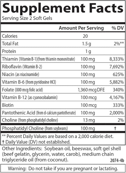 Carlson - B-100 Gels, High-Potency Vitamin B Complex, Energy Production, Cellular Support & Optimal Wellness, 200 Softgels