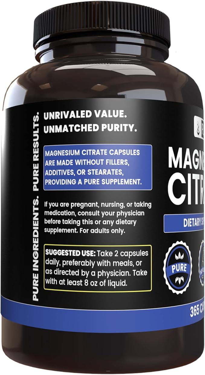 Pure Original Ingredients Magnesium Citrate (365 Capsules) No Magnesium Or Rice Fillers, Always Pure, Lab Verified
