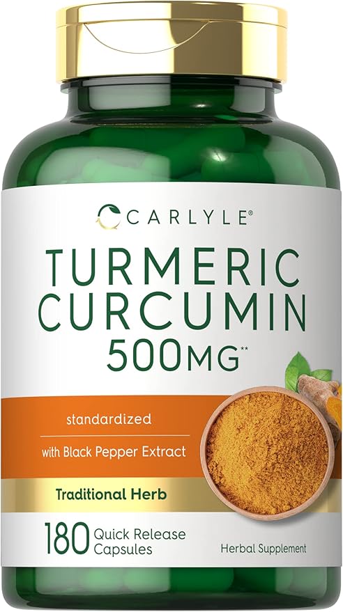 Carlyle Turmeric Curcumin Supplement 500 mg | 180 Capsules | with Black Pepper Extract | Non-GMO & Gluten Free