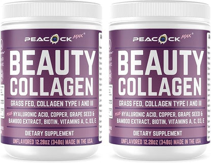 Beauty Collagen Peptides Grape Seed Extract Biotin Pasture Raised Bovine Bamboo Extract Vitamin A C D3 E Copper (24.54 oz (Pack of 2))