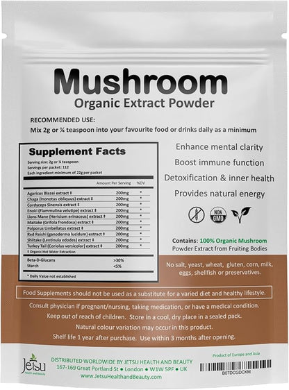 Mushroom Extract Powder - Powerful 10 Blend, Organic Lions Mane, Cordyceps, Reishi, Shiitake, Turkey Tail Mushrooms Nootropic Brain Supplement for Energy, Calm, Focus & Immune System Booster