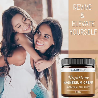 Magnesium Cream – Nighttime Magnesium Lotion – Apply to Legs, Buttocks, Arms or Chest – Topical Magnesium Chloride – USA Made and Safe for Kids (Cocoa)