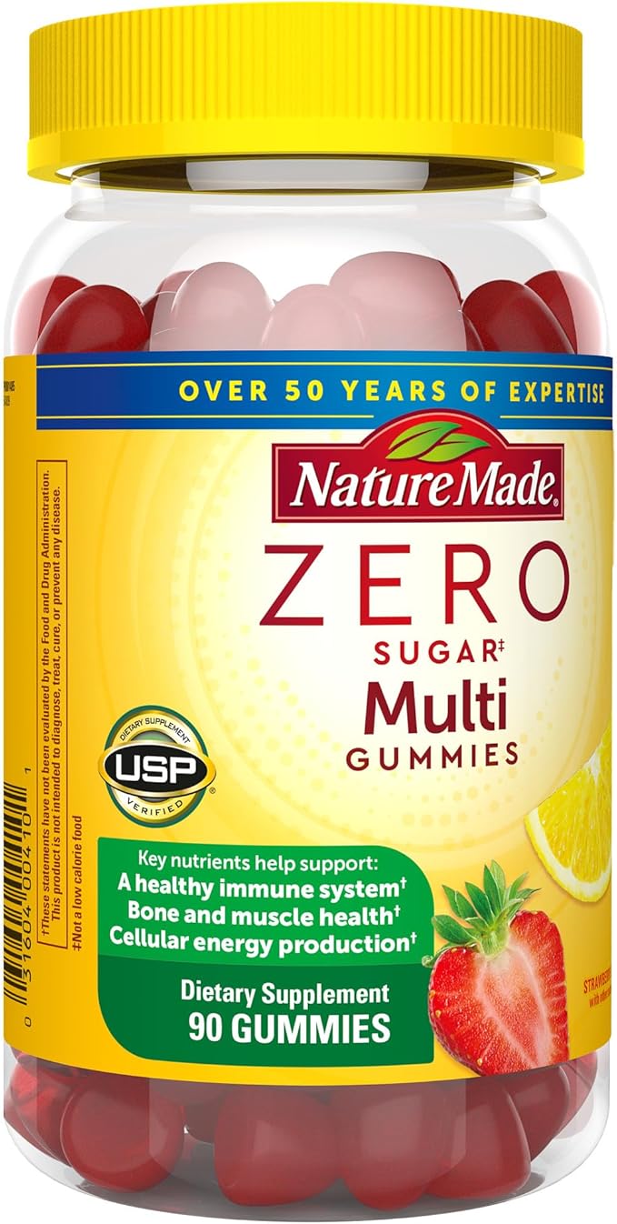 Nature Made Zero Sugar Multivitamin Gummies, Daily Nutritional Support Vitamin Supplements, Aspartame Free, 90 Sugar Free Gummies, 45 Day Supply