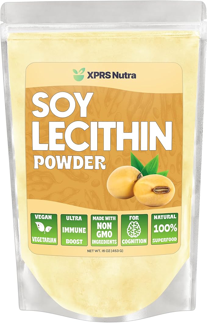 XPRS Nutra Soy Lecithin Powder Food Grade Fat Emulsifier - Suitable for Cooking, Baking and More - Vegan Friendly Soy Lecithin Powder Cooking Aid (16 Ounce)