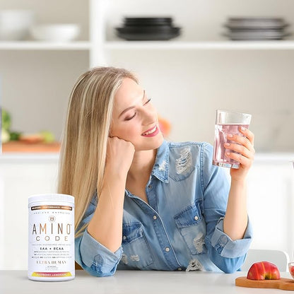 Amino Code | Essential Amino Acids + BCAAs + Coconut Water Electrolytes | Fast Hydration Workout Recovery Amino Energy Powder Drink | Clean Formula, 40 Servings - Raspberry Lemonade