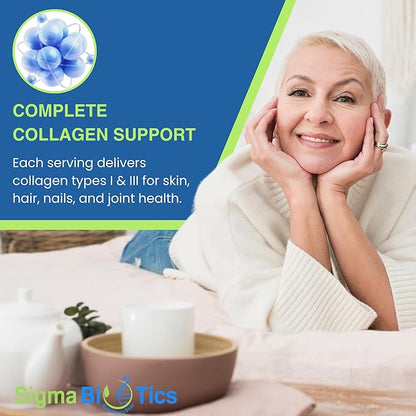 Sigma Biotics Collagen Peptides - Hydrolyzed Collagen Capsules for Hair, Skin, Nails, and Joint Support - High-Strength Collagen Supplements with Type I & III - 3000 mg per Serving - 120 Pills