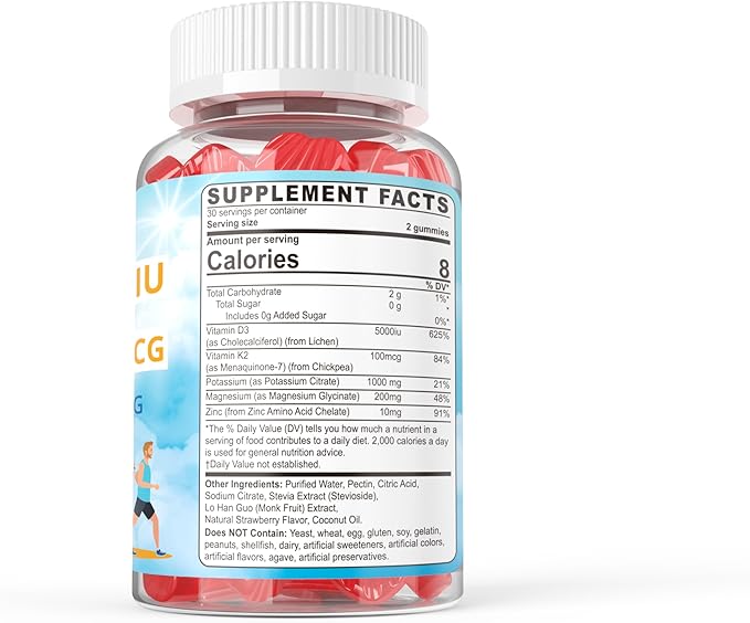 Sugar Free Vitamin D3 5,000IU K2 (MK7) Magnesium Glycinate Potassium Gummies | Vegan Organic D3 K2 Vitamin | Potassium 1000mg | Vitamin K2 D3 Supplement for Women Men | Mood & Immune Support, 120Cts