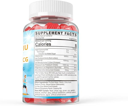 Sugar Free Vitamin D3 5,000IU K2 (MK7) Magnesium Glycinate Potassium Gummies | Vegan Organic D3 K2 Vitamin | Potassium 1000mg | Vitamin K2 D3 Supplement for Women Men | Mood & Immune Support, 120Cts