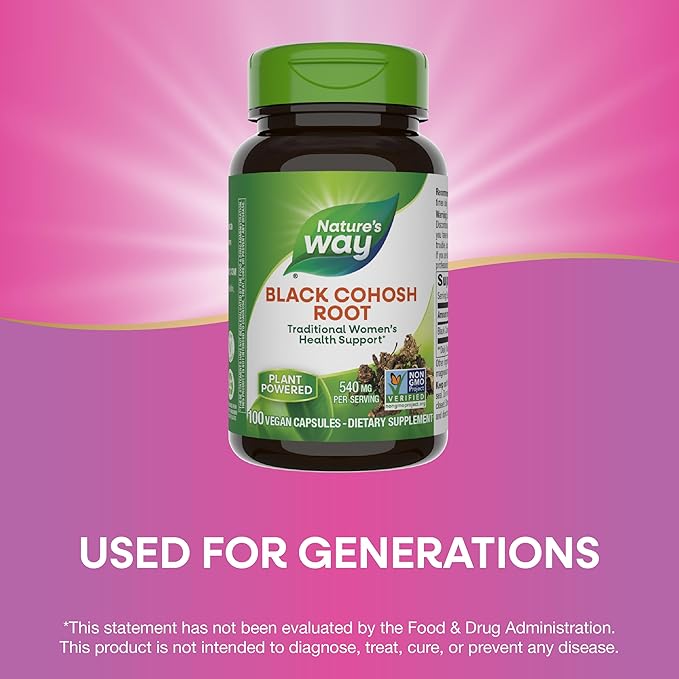 Nature's Way Black Cohosh Root, Traditional Women's Health Support*, 540 mg per Serving, Non-GMO Project Verified, Vegan, 100 Capsules