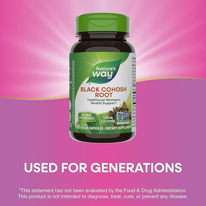 Nature's Way Black Cohosh Root, Traditional Women's Health Support*, 540 mg per Serving, Non-GMO Project Verified, Vegan, 100 Capsules