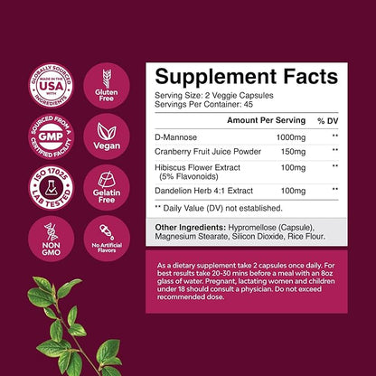 Natures Craft Bundle of D Mannose Capsules for Urinary Tract Health for Women Fast Acting Super Concentrated Cranberry 90ct and Colon Cleanser & Detox - Probiotic Supplement Body Cleanse