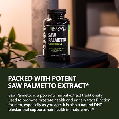 Saw Palmetto for Men Prostate Health Supplement to Promote Urinary Tract Function - 500mg Per Serving - 200 Count - DHT Blocker Hair Vitamin - Vegan, Non-GMO Capsules, Over 6 Month Supply